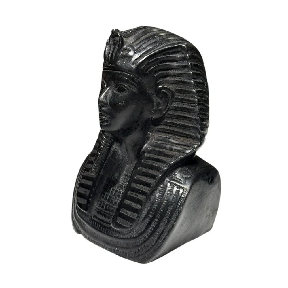 Egyptian Bust Set King Tut Nefertiti Statue Black‎ Stone Hieroglyph Decor